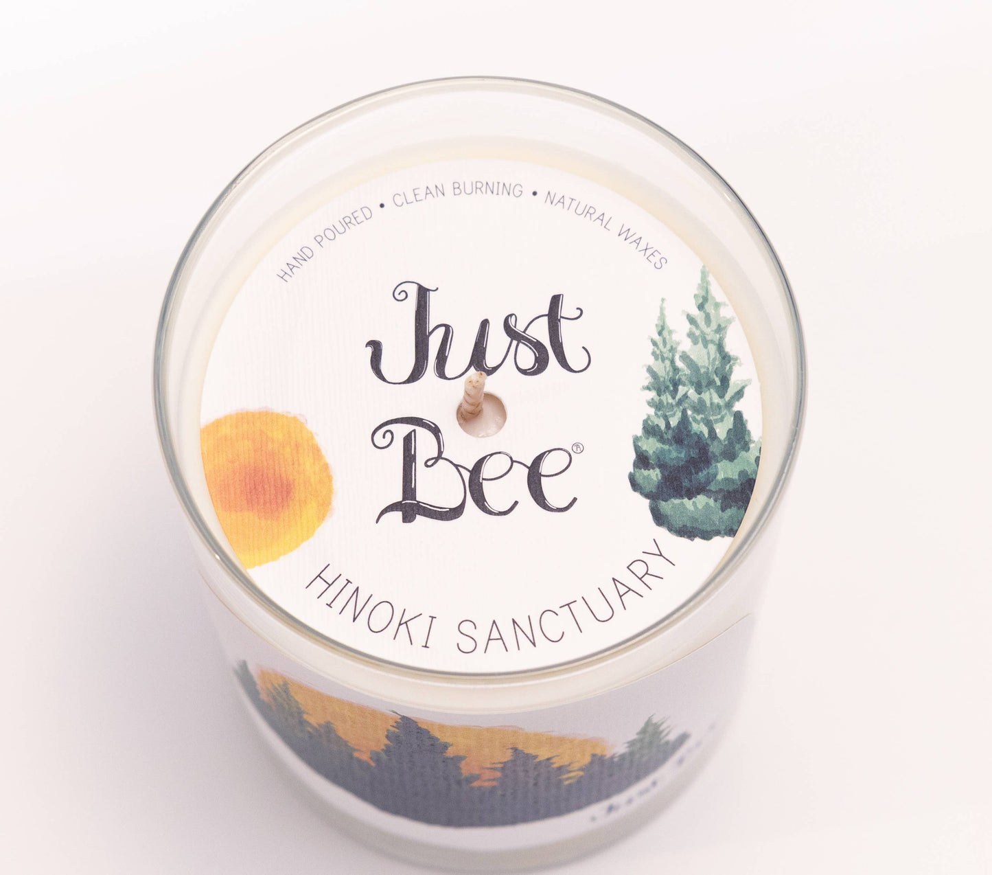 Hinoki Sanctuary - Medium Glass - Just Bee Candle: Medium Glass (up to 40 hrs of clean burning)
