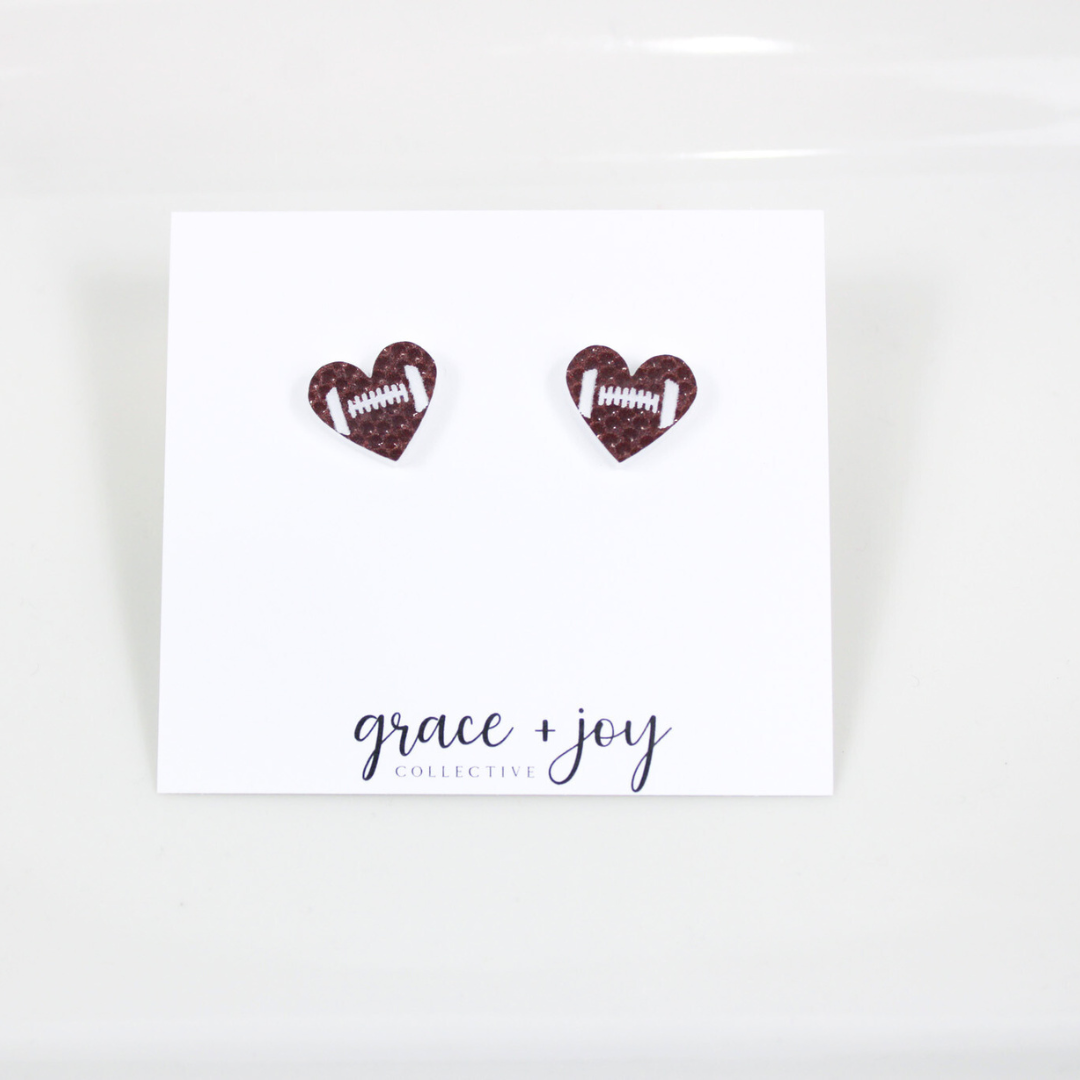 Football Heart Stud Earring, Acrylic Earrings