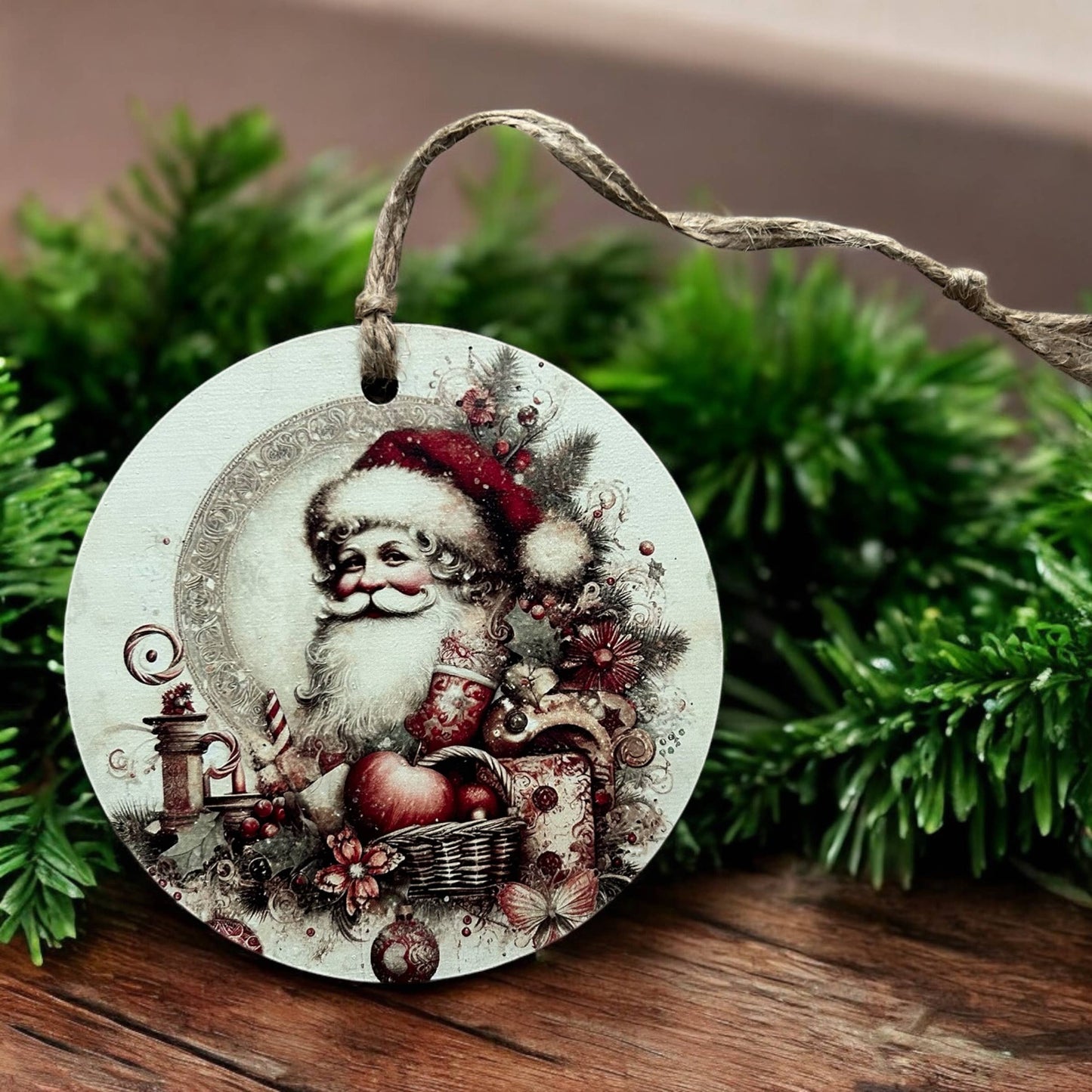 Vintage Santa Head Wood Christmas Ornament - Inkwood Crafters