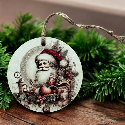 Vintage Santa Head Wood Christmas Ornament - Inkwood Crafters
