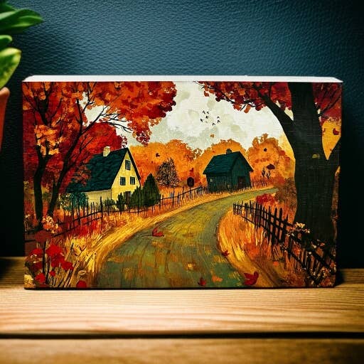 Folk Art Autumn Road- Autumn/Fall Decor Rustic Wood Sign