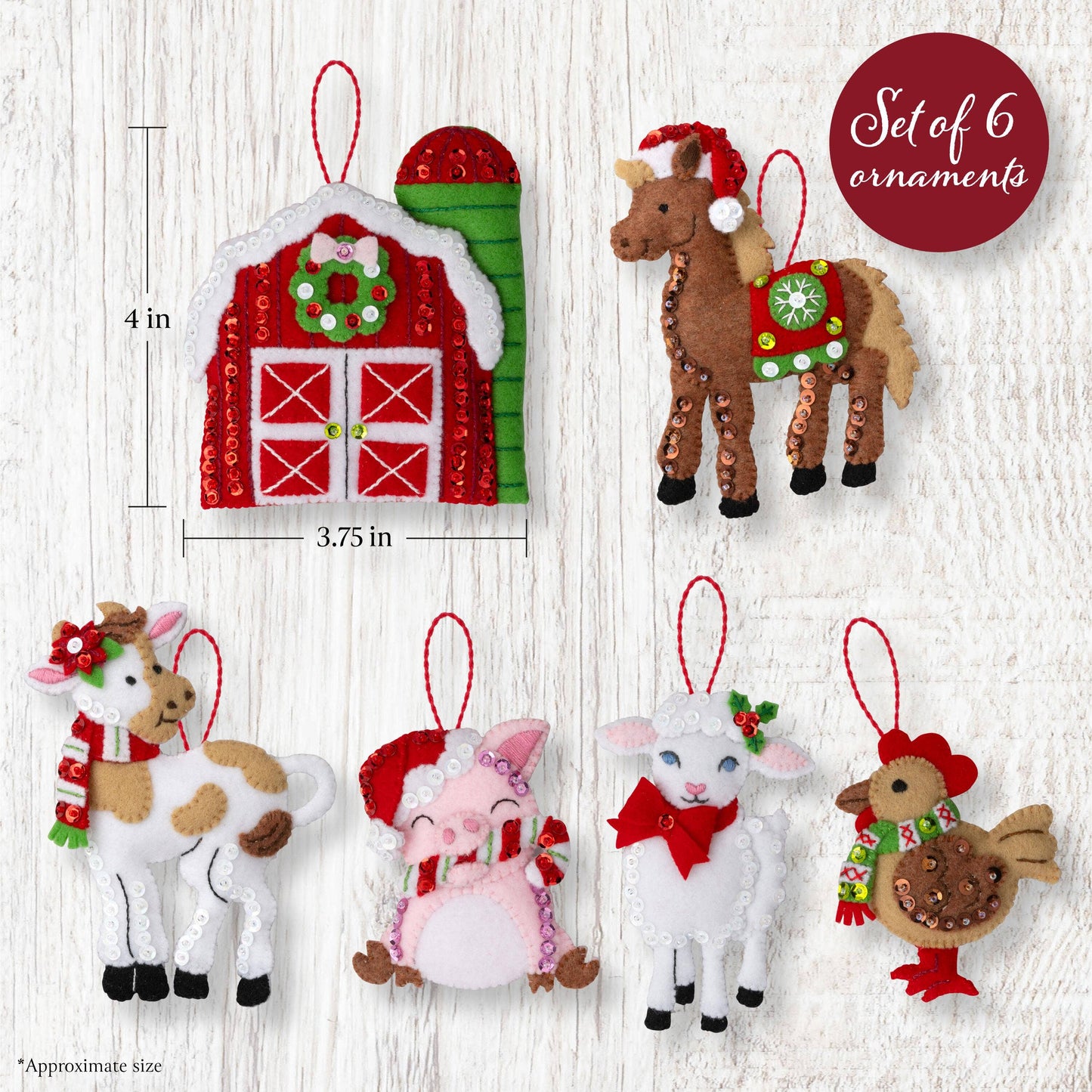 Bucilla Barnyard Cheer Felt Ornament Kit Set of 6