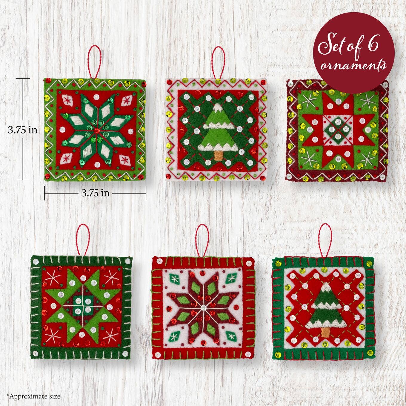 Bucilla Holiday Quilt Squares Felt Ornament Kit Set of 6