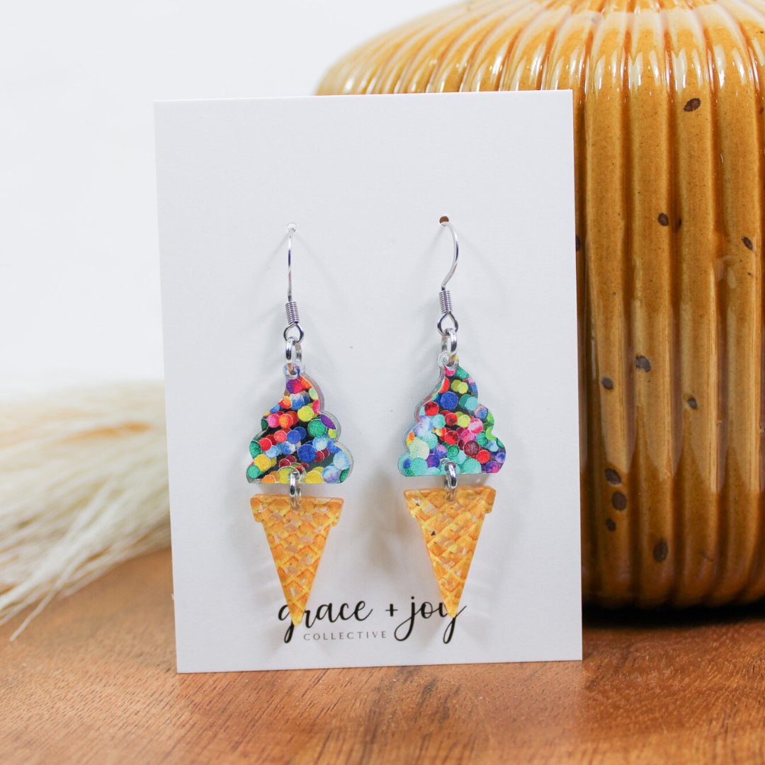 Ice Cream Cone Earrings, Acrylic Earrings