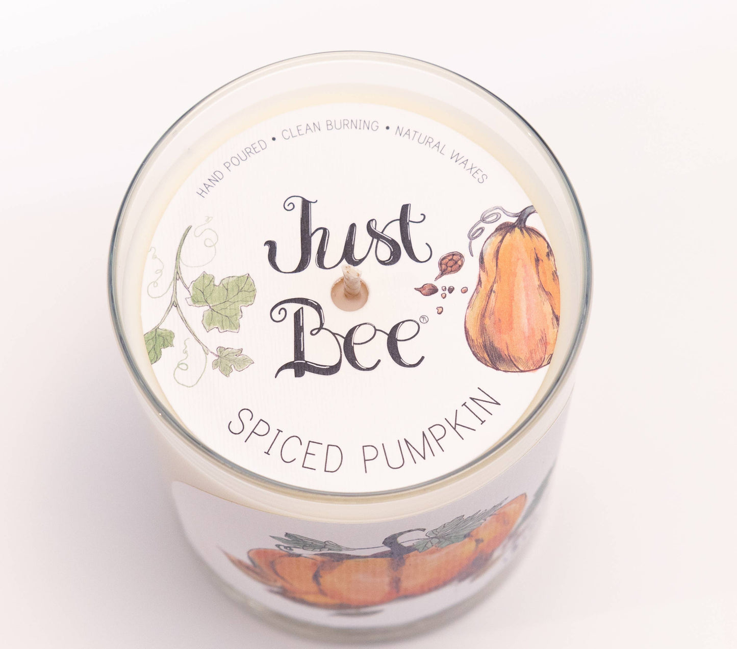 Spiced Pumpkin - Medium Glass - Just Bee Candle: Medium Glass (up to 40 hrs of clean burning)