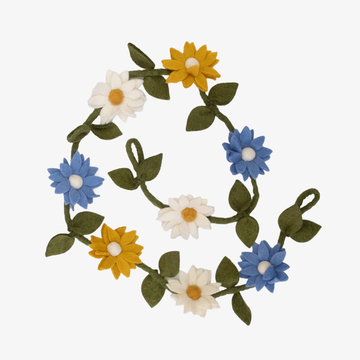 Garland - Felt Flowers - Blue, White and Yellow- The Winding Road