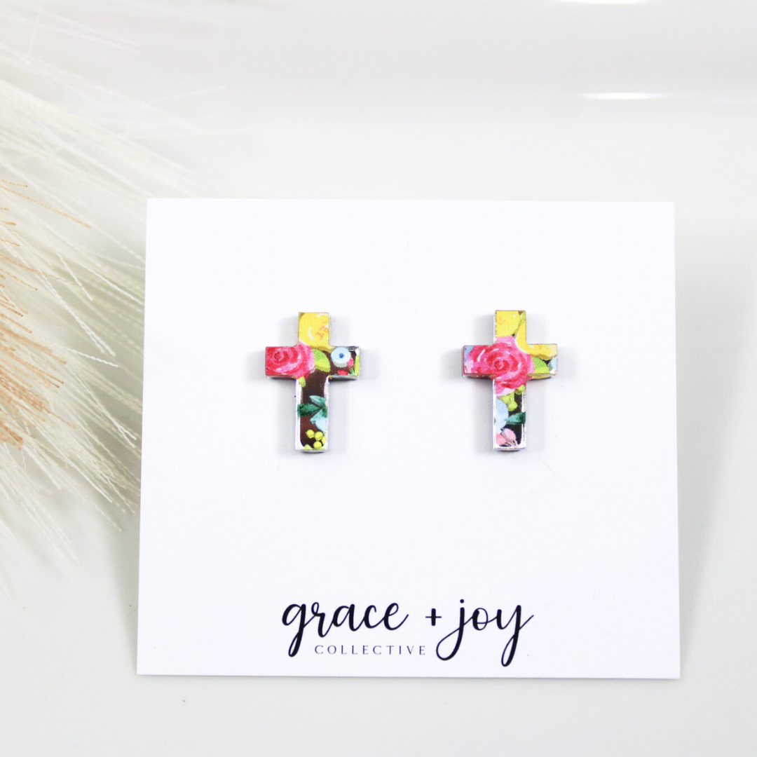Floral Cross Stud Earring, Acrylic Earrings