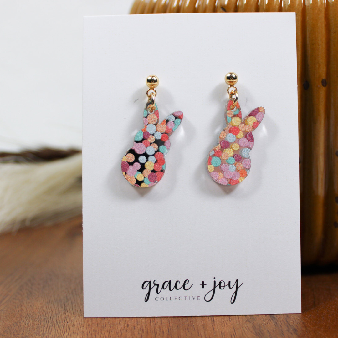 Polka Dot Peep Dangle Earrings, Acrylic Earrings