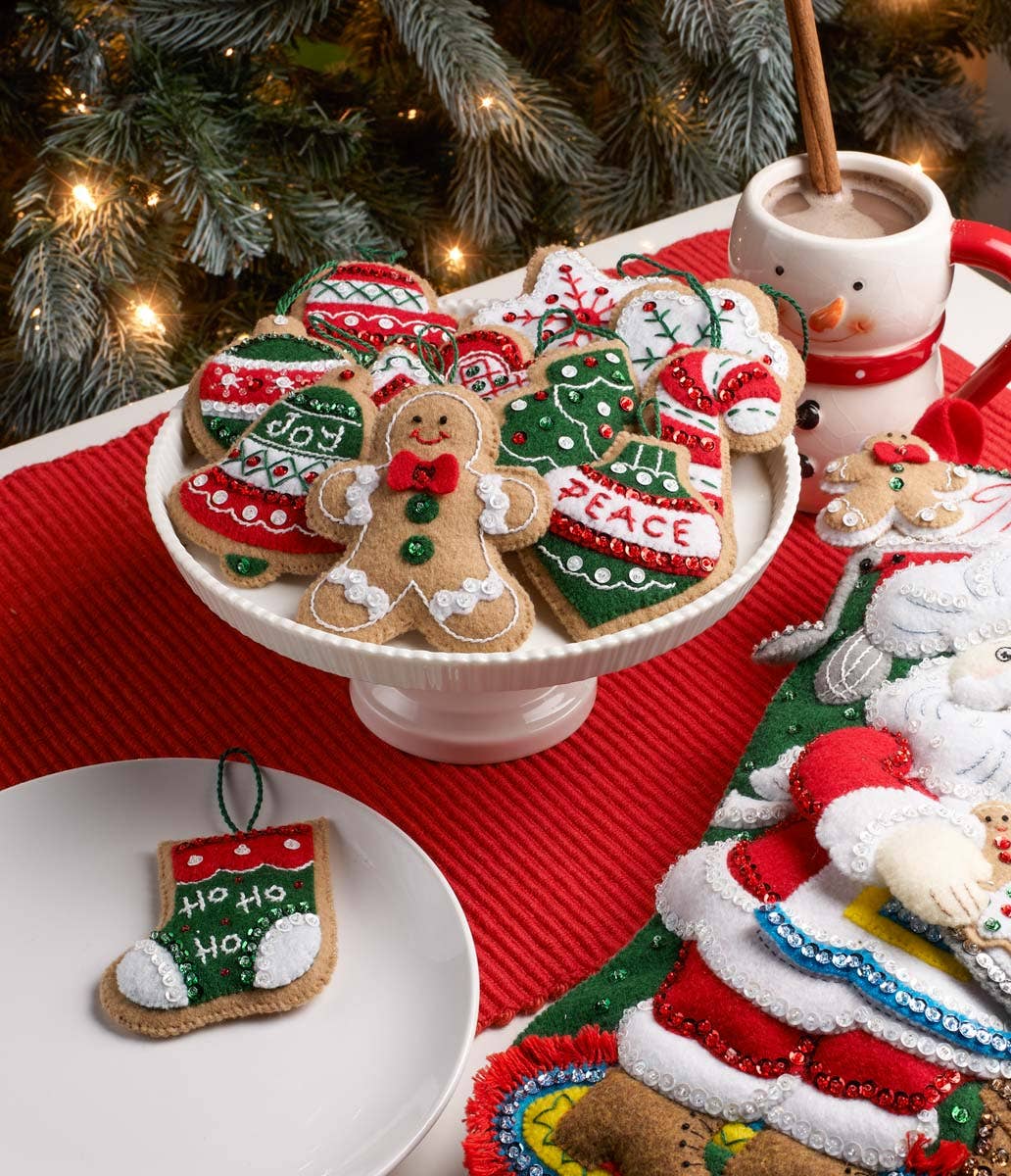 Bucilla Gingerbread Santa Felt Ornaments Set of 12
