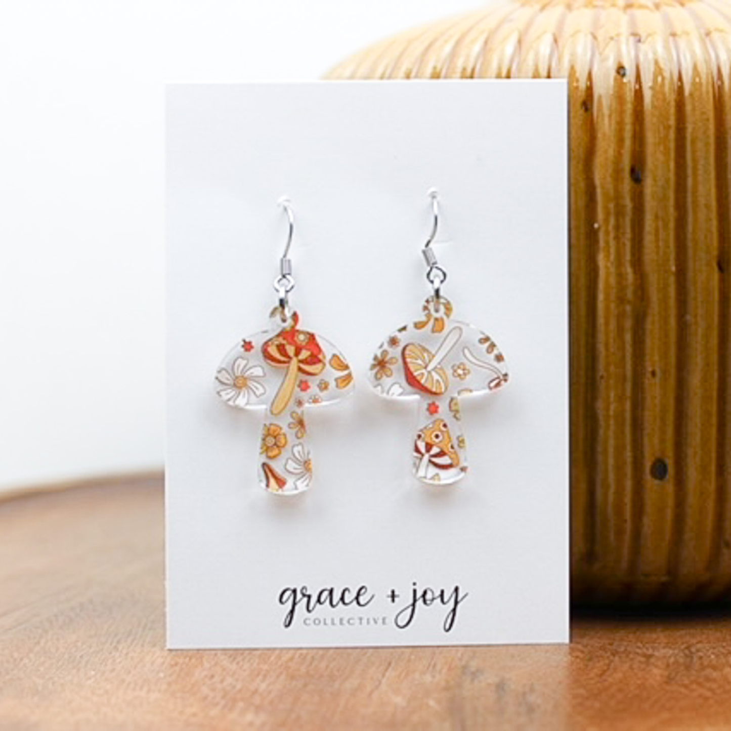 70's Retro Mushroom Dangle Earrings, Groovy Acrylic Earring