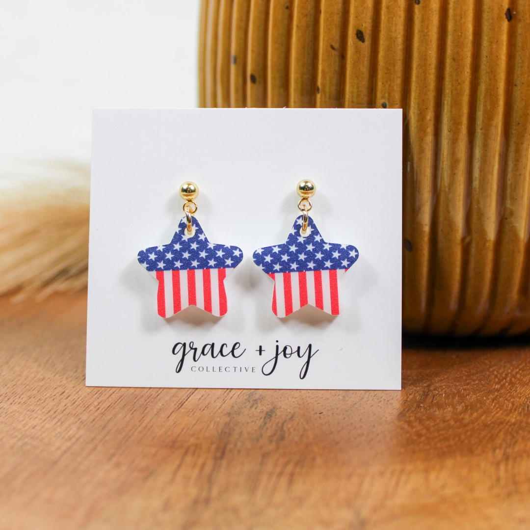 US Flag Earrings, 4th of July Patriotic Acrylic Earrings