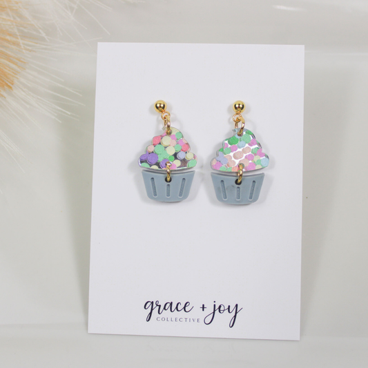 Blue Cupcake Earrings, Acrylic Earrings