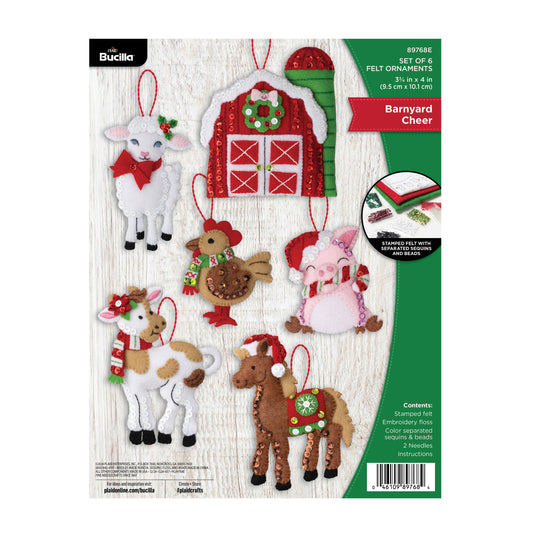 Bucilla Barnyard Cheer Felt Ornament Kit Set of 6