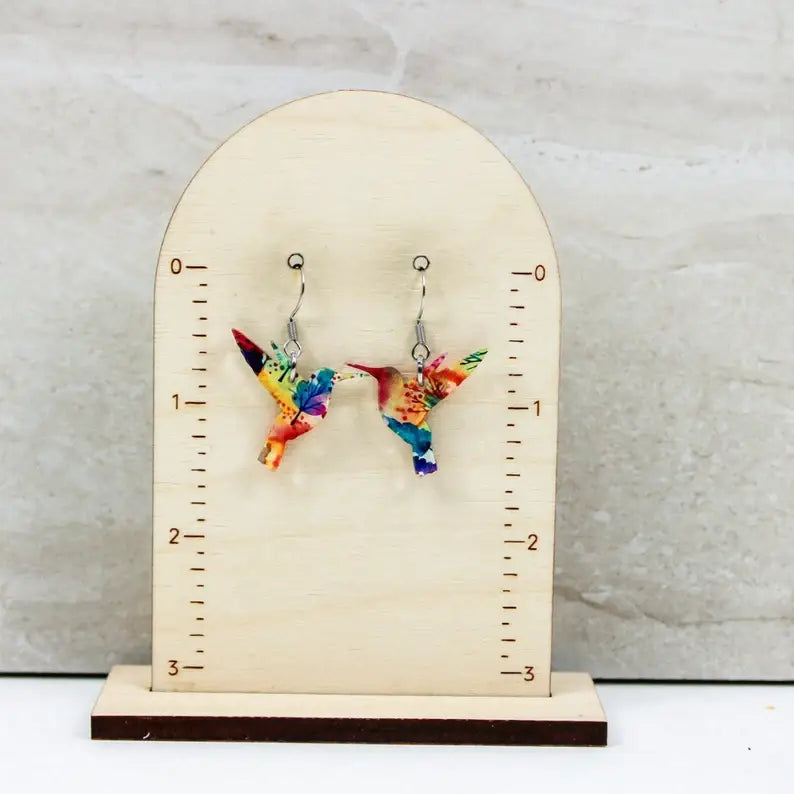 Watercolor Floral Hummingbird Dangle Earrings, : Pink/orange/blue Grace + Joy Collective