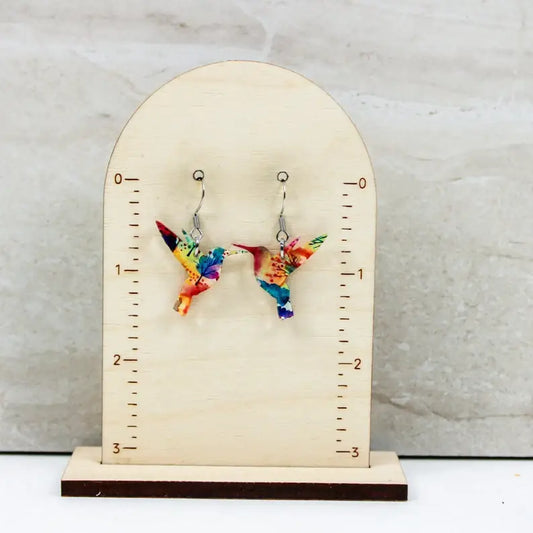 Watercolor Floral Hummingbird Dangle Earrings, : Pink/orange/blue Grace + Joy Collective