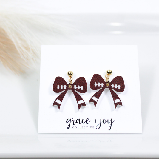 Football Bow Earrings, Acrylic Earrings