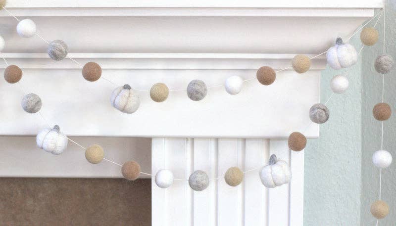 Felt Pumpkin Garland in Neutrals- White, Gray, Cream- Fall