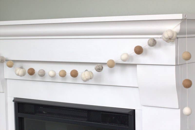Felt Pumpkin Garland in Neutrals- White, Gray, Cream- Fall