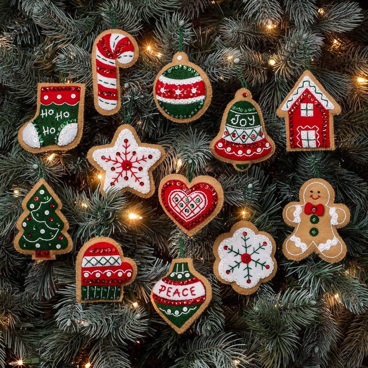 Bucilla Gingerbread Santa Felt Ornaments Set of 12