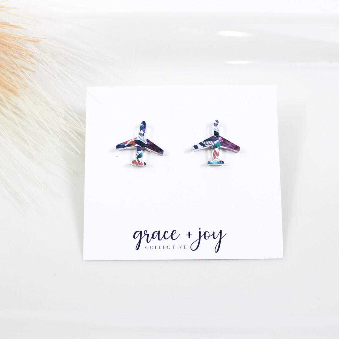 Airplane Stud Earring, Acrylic Earrings