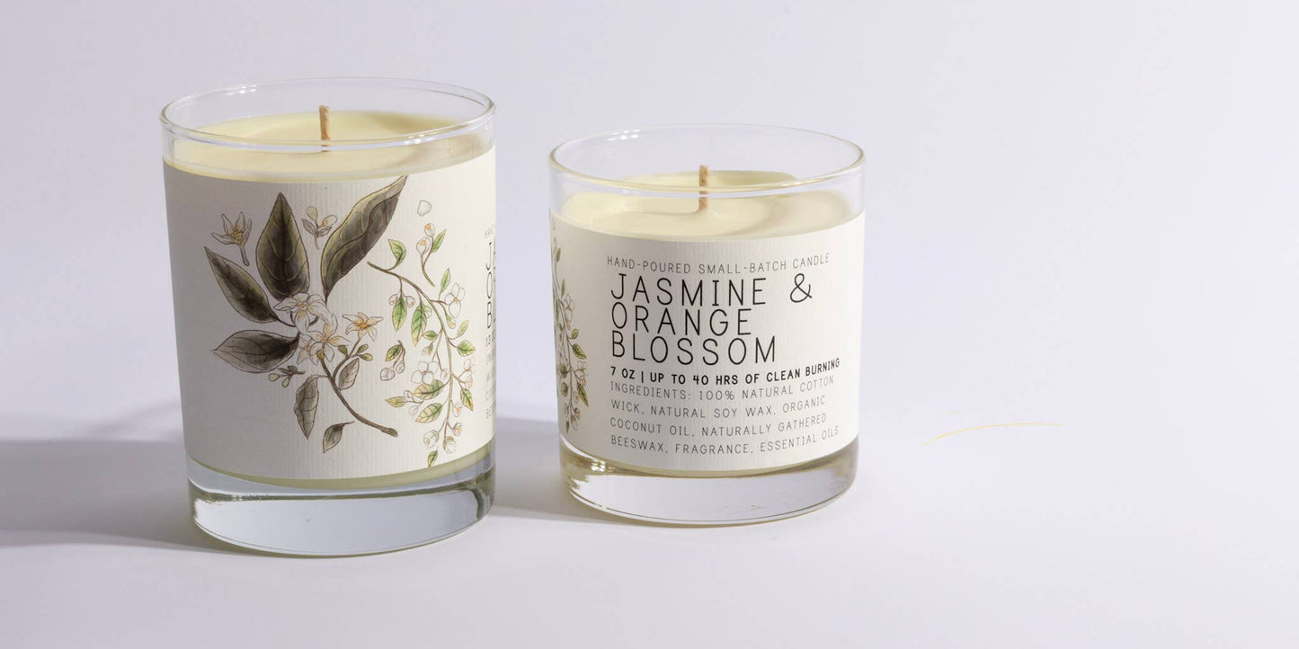 Jasmine & Orange Blossom - Medium Glass  - Just Bee Candle: Medium Glass (up to 40 hrs of clean burning)