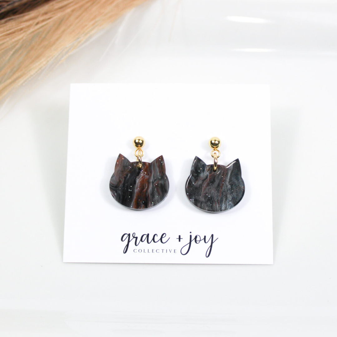Cat Head Dangle Earrings, Acrylic Earrings