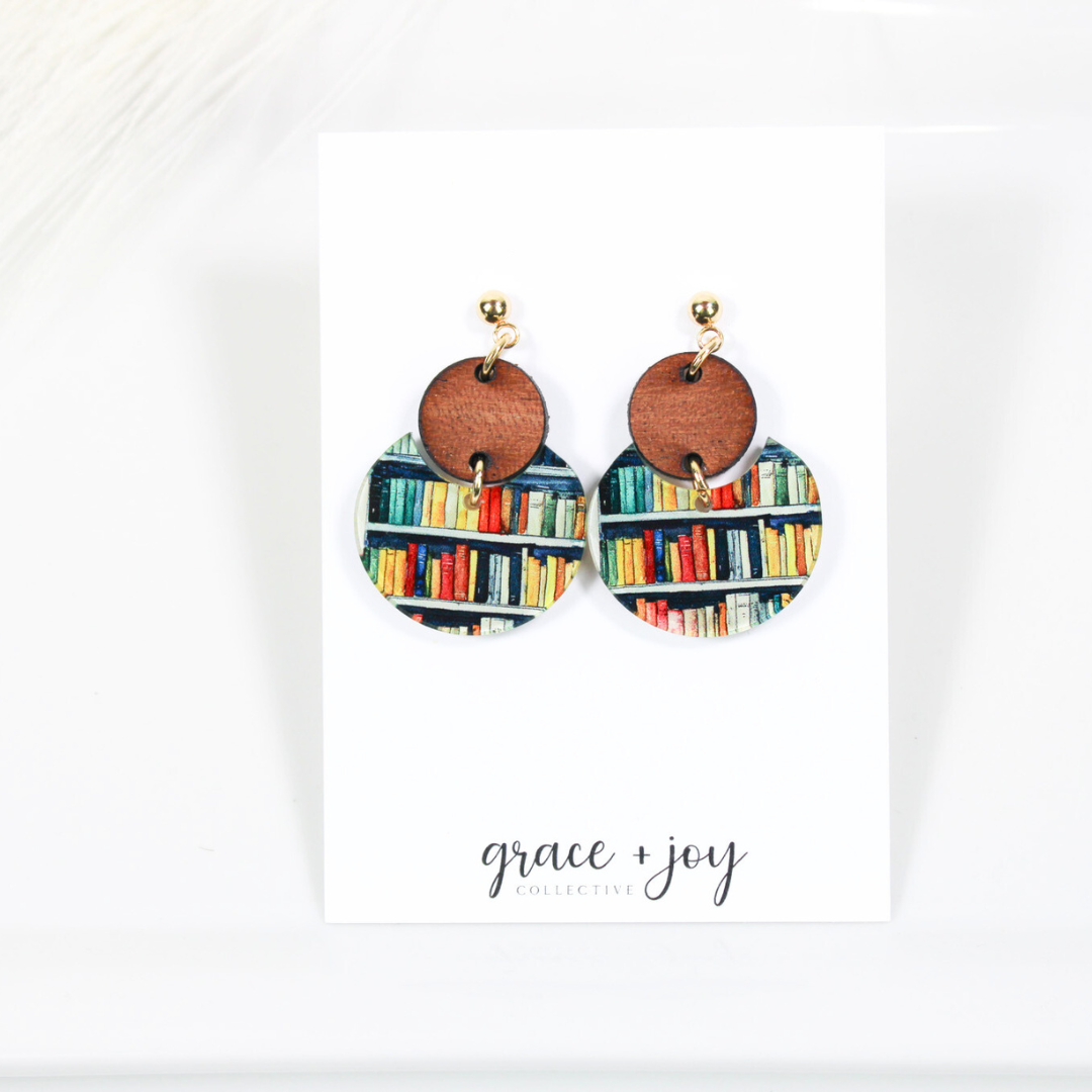 Bookshelf Dangle Earrings, Acrylic Earrings Booklover