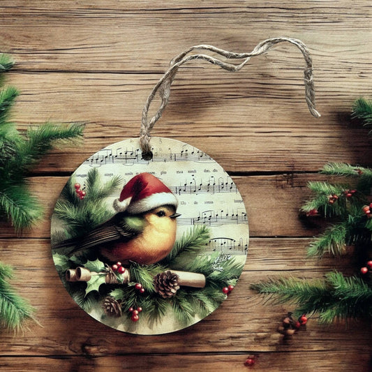 Christmas Bird - Wood Holiday Ornament Vintage Decor- Inkwood Crafters