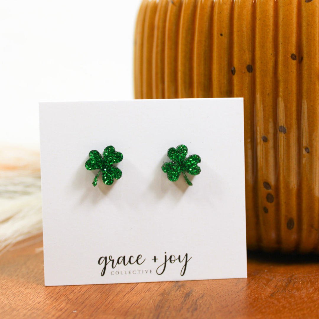 Glitter Shamrock Stud Earring, Acrylic Earrings