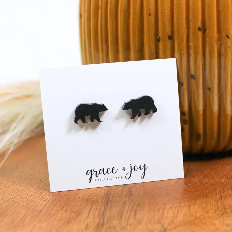 Black Bear Stud Earring, Acrylic Earrings