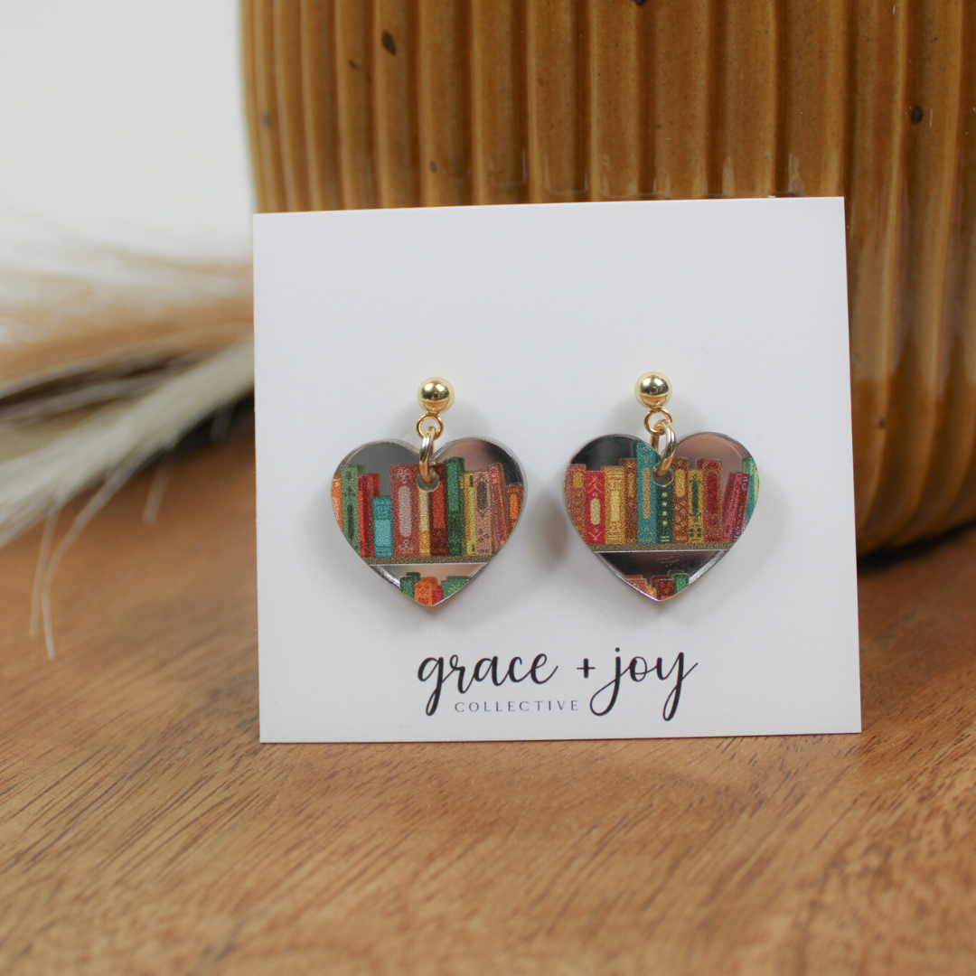 Book Heart Dangle Earrings, Grace + Joy Collective