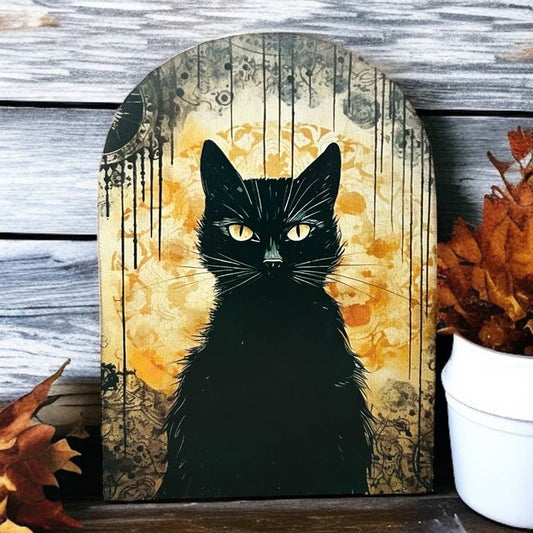 Black Cat Wood Arch-Halloween 2025 Fall Decor Sitter