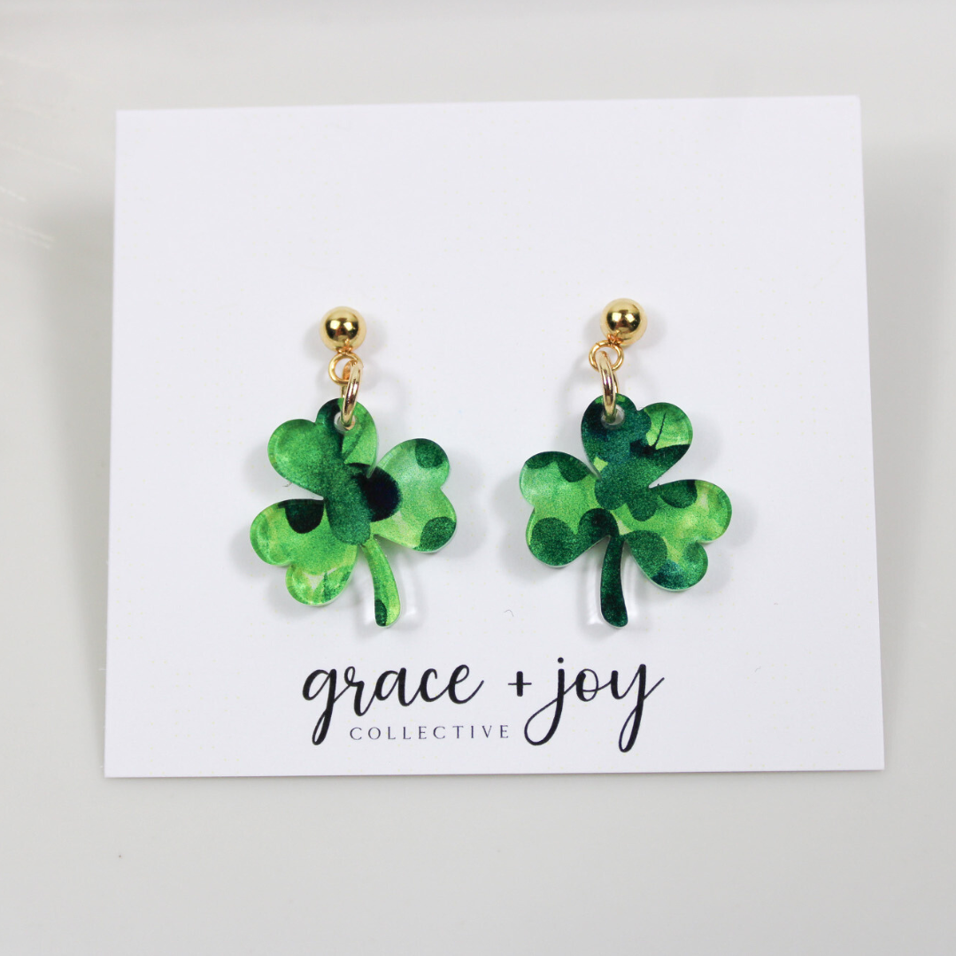 Watercolor Shamrock Dangle Earrings, Acrylic Earrings