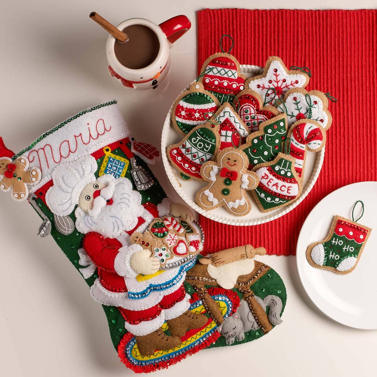 Bucilla Gingerbread Santa Felt Ornaments Set of 12