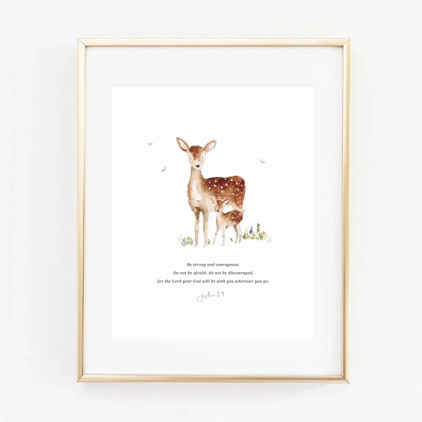 Joshua 1:9 mama + baby deer scripture print