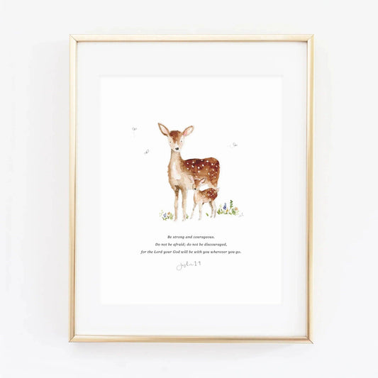 Joshua 1:9 mama + baby deer scripture print