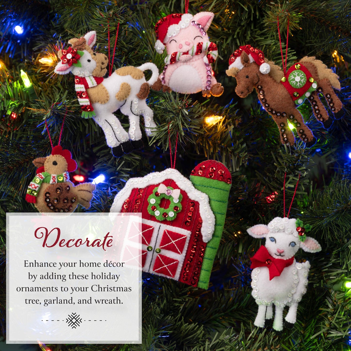 Bucilla Barnyard Cheer Felt Ornament Kit Set of 6