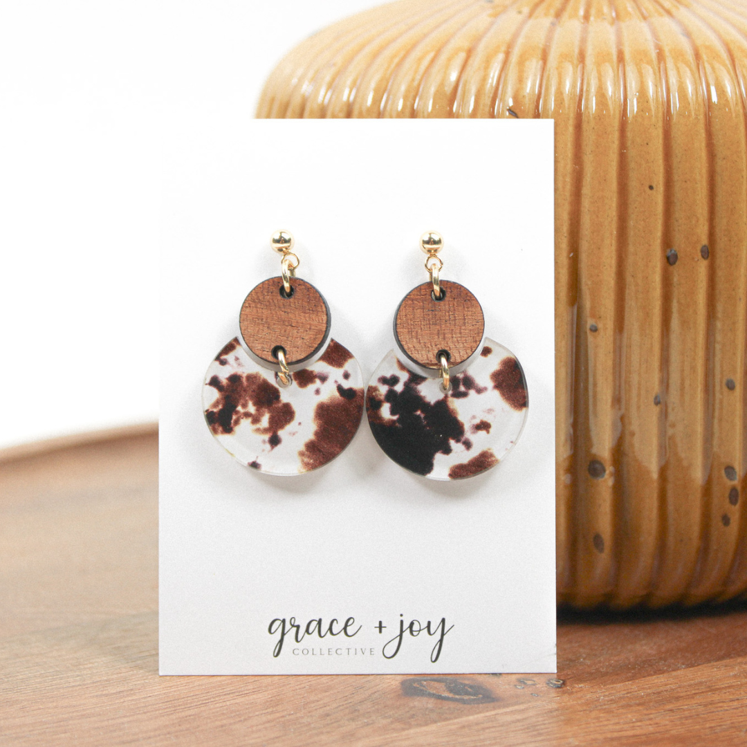 Cow Print Dangle Earrings, Grace + Joy Collective