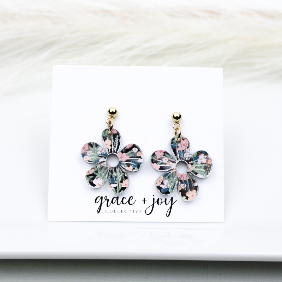 Spring Floral Earrings, Flower Acrylic Earrings