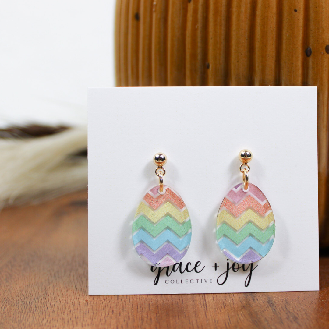 Chevron Easter Egg Dangle Earrings, Acrylic Earrings