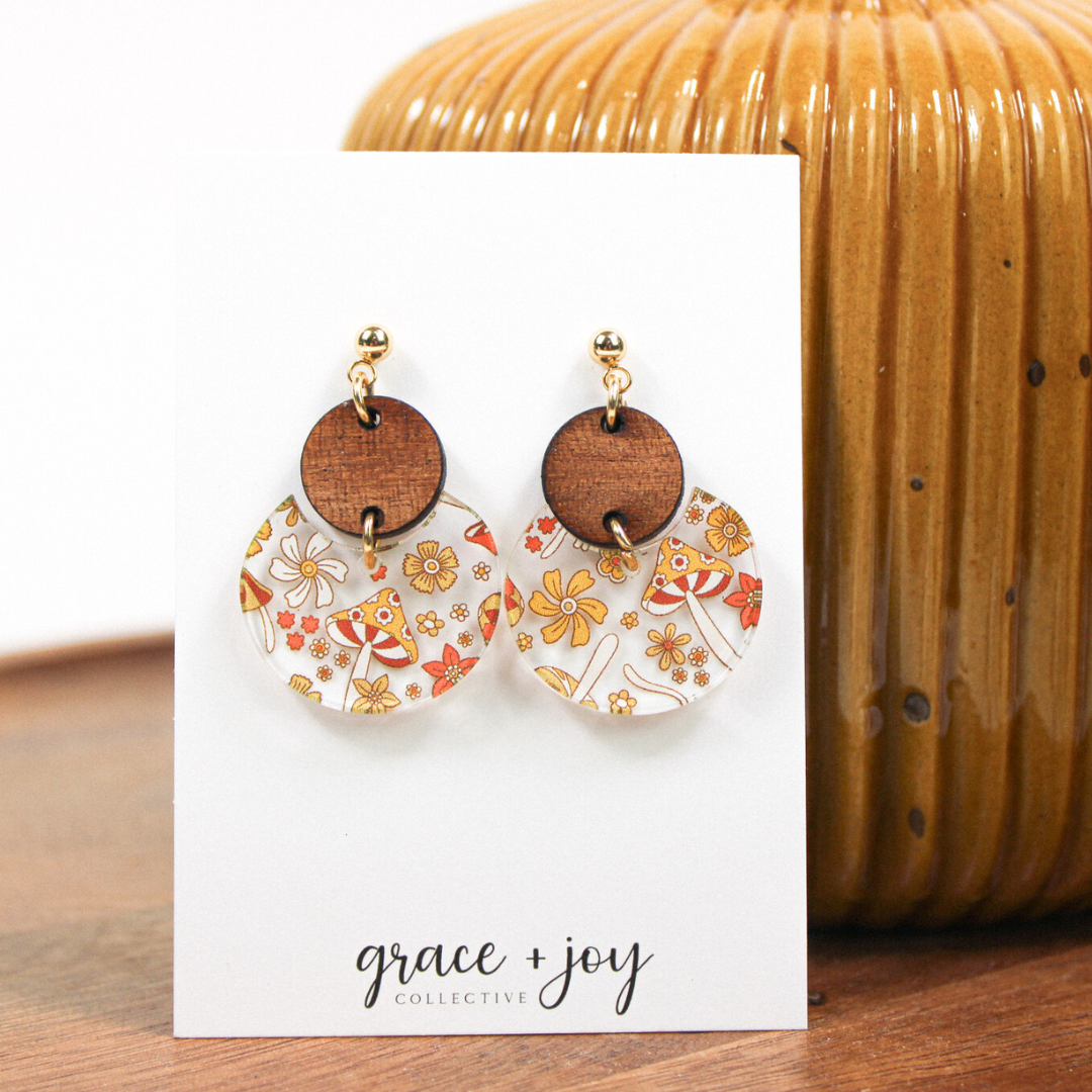 70's Retro Mushroom Dangle Earrings,Grace + Joy Collective