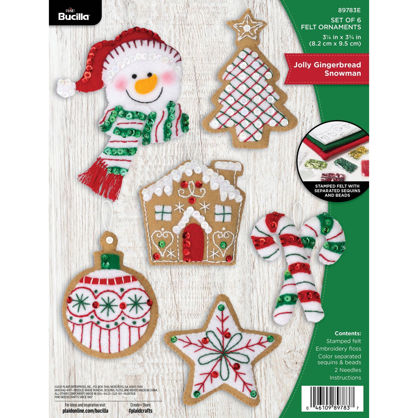 Bucilla Jolly Gingerbread Snowman Felt Ornament Kit