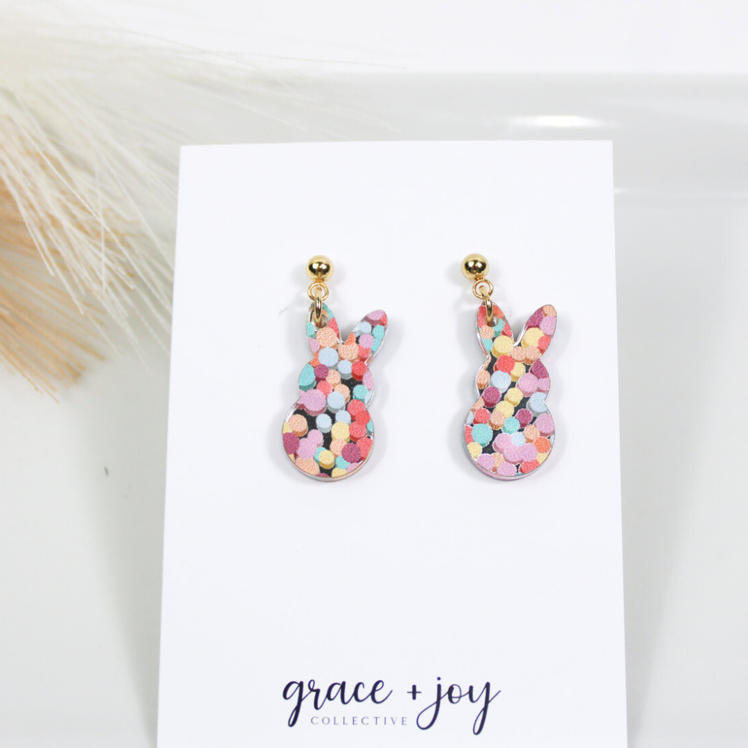 Polka Dot Peep Dangle Earrings, Acrylic Earrings