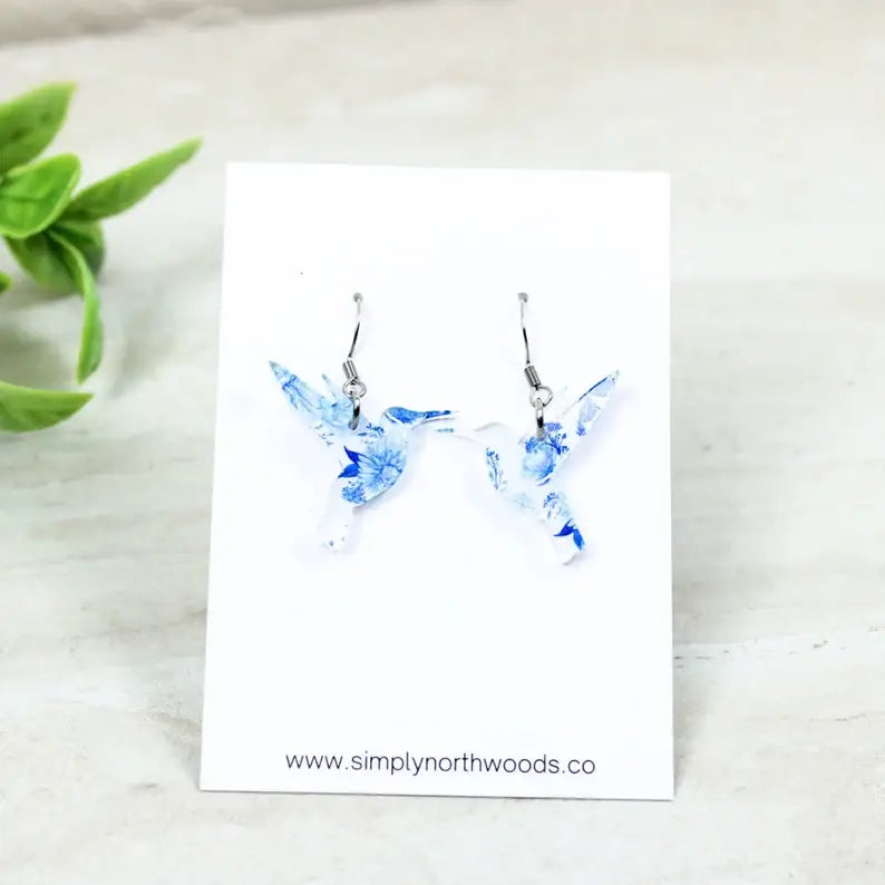 Watercolor Floral Hummingbird Dangle Earrings, : Pink/orange/blue Grace + Joy Collective