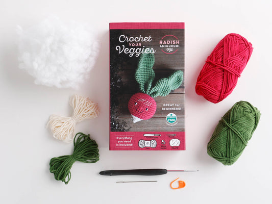 Crochet Your Veggies Amigurumi Kit Radish - Schiffer Publishing