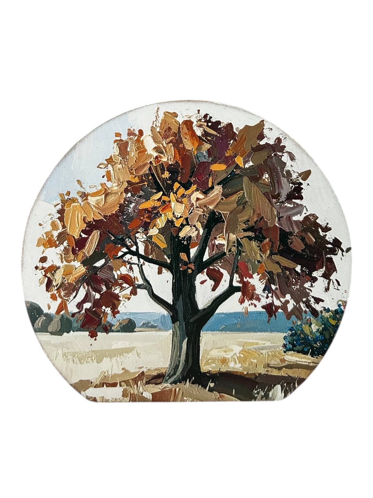 Fall Oak Tree Painting - Wood Autumn Decor Circle Sign