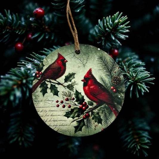 Cardinal Pair - Vintage Christmas Decor Wood Ornament- Inkwood Crafters