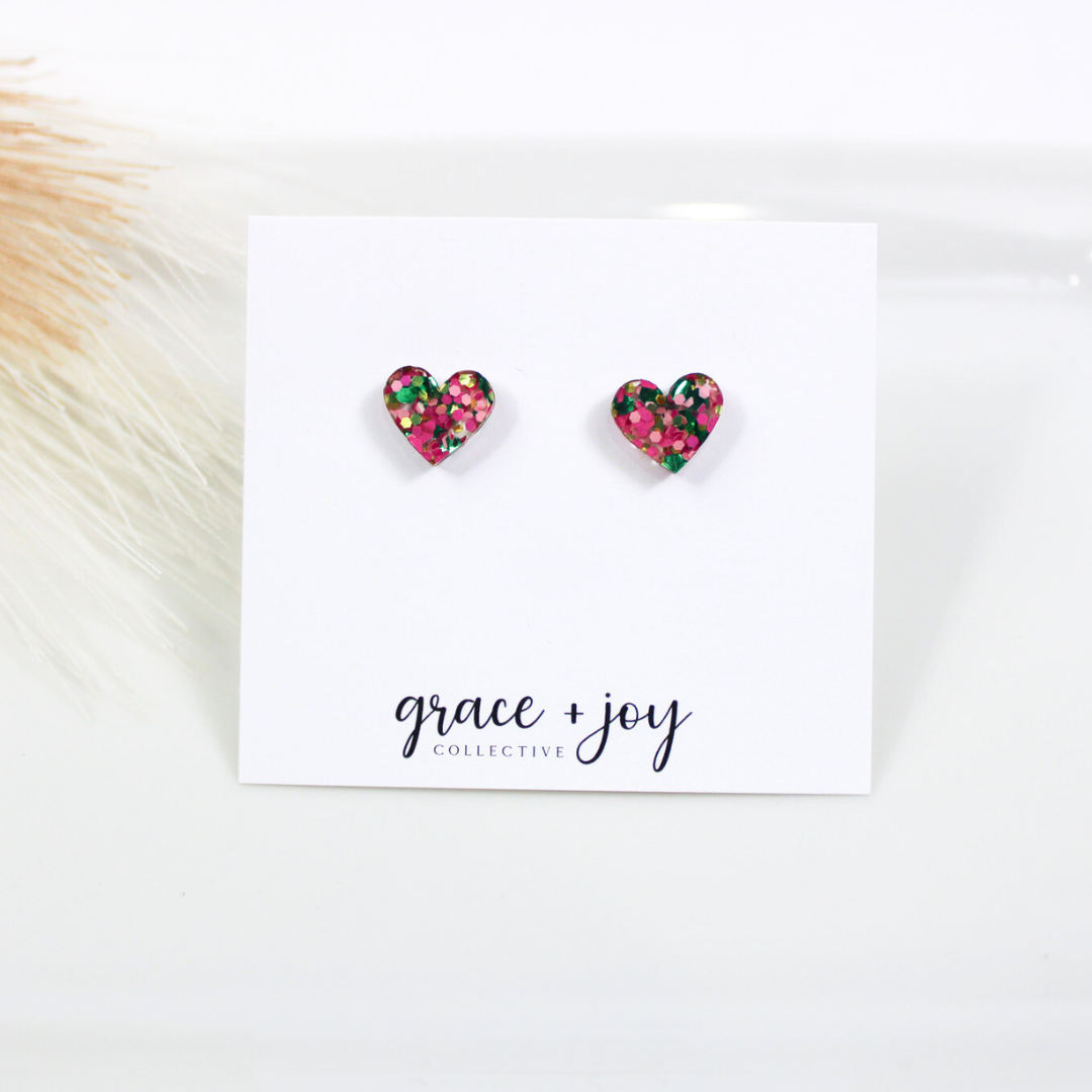 Wicked Good witch Heart Stud Earring, pink and green earring