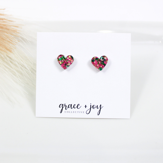 Wicked Good witch Heart Stud Earring, pink and green earring
