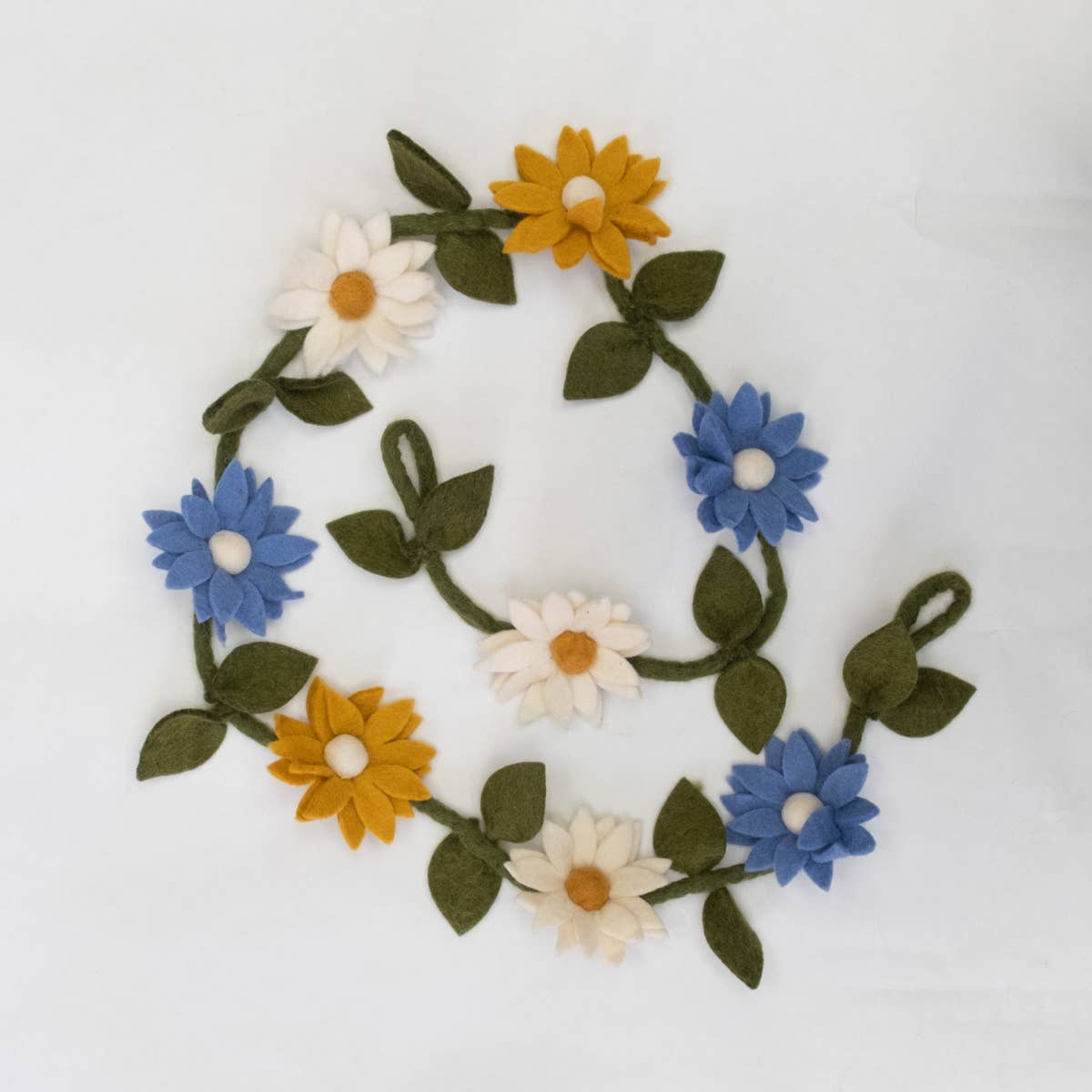 Garland - Felt Flowers - Blue, White and Yellow- The Winding Road